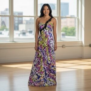 Nightway Women’s Multicolor Abstract Print One Shoulder Cocktail Dress Size 8